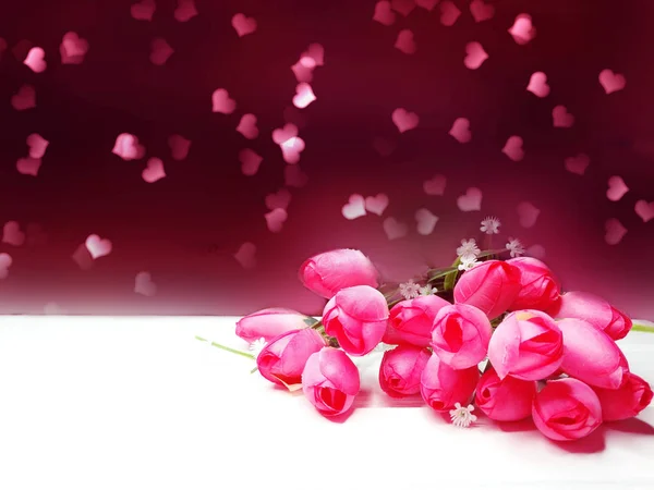 Love Wedding Valentine Day Hearts Tulips Flower Background — Stock Photo, Image