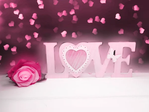 Liebe Valentinstag Mit Herzen Und Rose Blume Hintergrund — Stockfoto