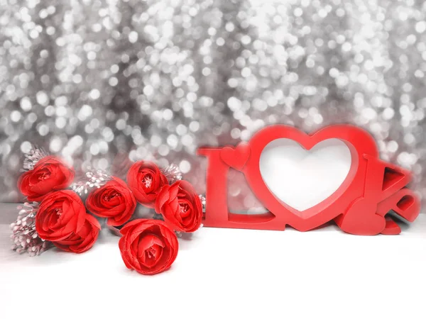 Αγάπη Του Αγίου Βαλεντίνου Την Καρδιά Και Ροδαλό Λουλούδι Φόντο — Φωτογραφία Αρχείου