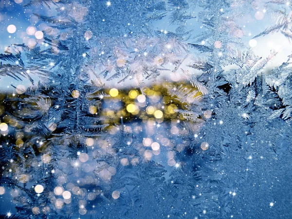 Зимовий Різдвяний Фон Сніжинки Лід Абстрактний Візерунок Гірлянди Вогні — стокове фото