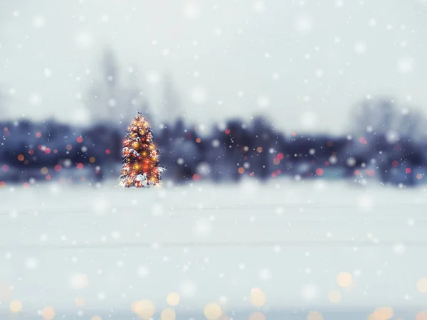 Choinka Noworoczna Światła Zimą Tło Garland Bokeh — Zdjęcie stockowe