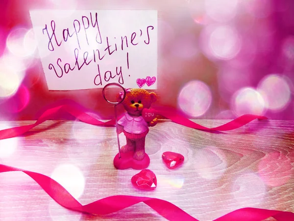 Amor Día San Valentín Composición Con Corazones Oso Peluche Sobre —  Fotos de Stock