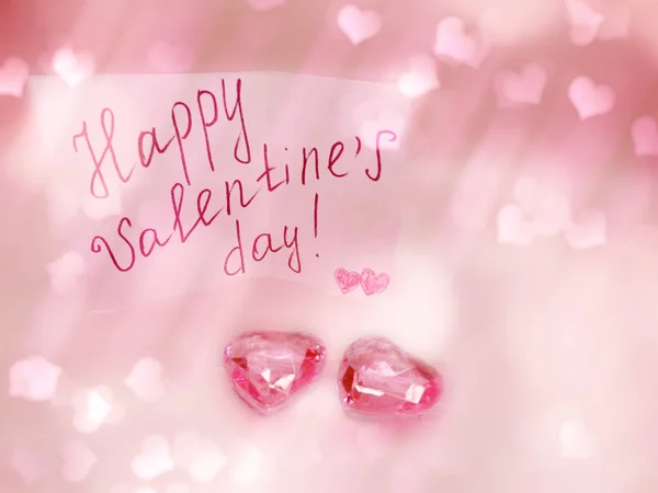 Crystal Gem Two Ruby Hearts Greeting Card Love Valentine Day — Stock Photo, Image