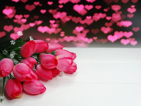 Hearts and tulips flower background valentine's day love — Stock Photo, Image