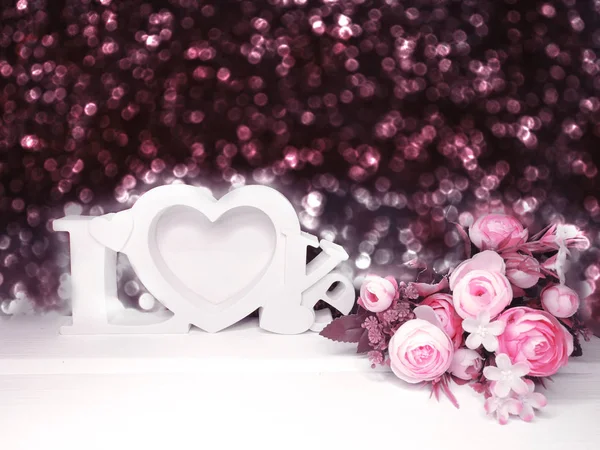 Corazones y rosa flor fondo día de San Valentín amor — Foto de Stock