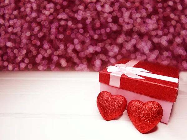 Gift box and hearts greeting card valentine's day love holiday — Stock Photo, Image