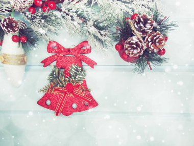 sırt üzerinde koni ve kar ile köknar ağacı şube Noel çan