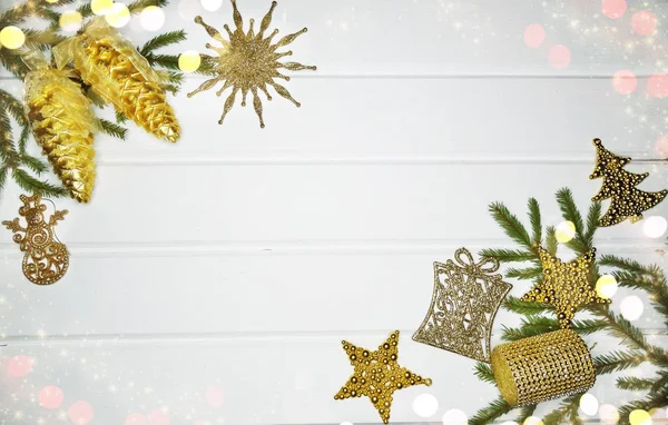 Weihnachtsdekoration Grußkarte auf Girlanden Lichter Hintergrund — Stockfoto
