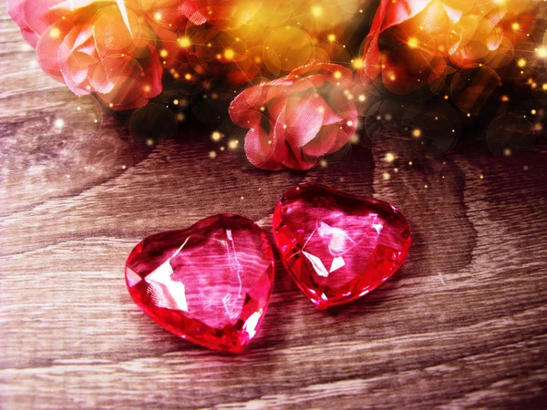 Harten en roze bloemen wenskaart Valentijnsdag liefde holid — Stockfoto