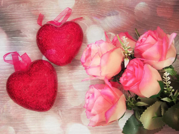 Corazones y flores de rosas tarjeta de felicitación día de San Valentín amor holid —  Fotos de Stock