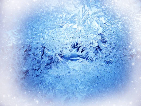 Fundo de inverno flocos de neve textura abstrata congelado padrão de gelo — Fotografia de Stock
