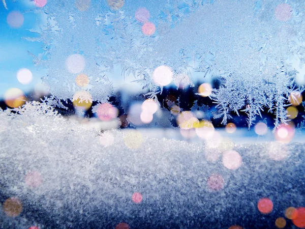 Zima mrożone lód streszczenie tekstura tło wzór zimą śnieżynka — Zdjęcie stockowe