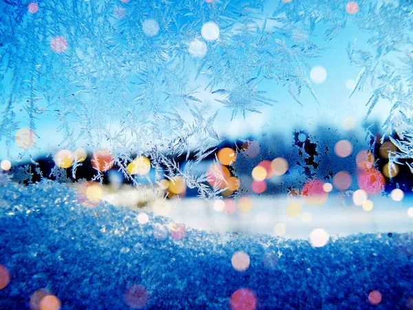 冬の背景雪片抽象的なテクスチャ凍結氷パターン — ストック写真