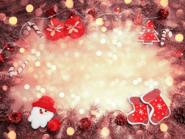 çelenk ışıkları ile parlak arka plan üzerinde noel dekorasyon