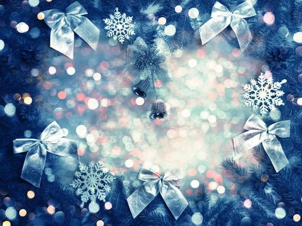 Christmas decoration on shiny background with garland lights — Stock Photo, Image