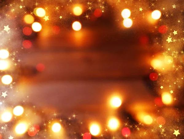 Guirlande de Noël lumières sur fond en bois — Photo