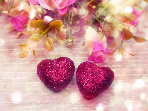 Сердца и розовый цветок фон День Святого Валентина любовь — стоковое фото