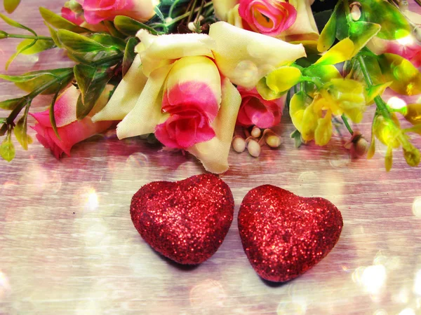 Сердца и розовый цветок фон День Святого Валентина любовь — стоковое фото