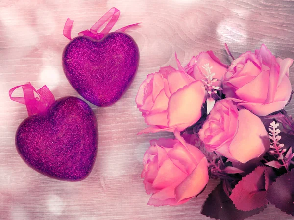 心和玫瑰花背景情人节爱情 — 图库照片