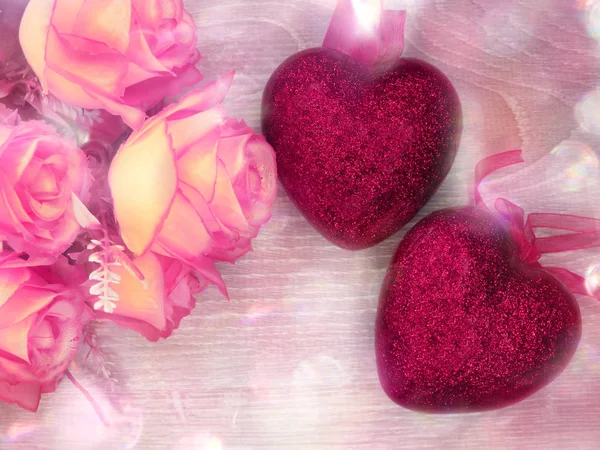 Καρδιές και τριαντάφυλλο λουλούδι φόντο αγάπη ημέρα του Αγίου Βαλεντίνου — Φωτογραφία Αρχείου