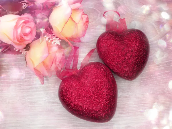 Herzen und Rose Blume Hintergrund Valentinstag Liebe — Stockfoto