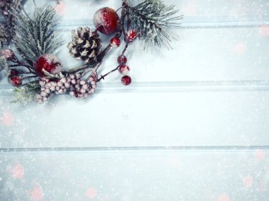 köknar dalları konileri ve kar ile kış arka plan