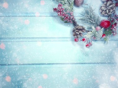 köknar dalları konileri ve kar ile kış arka plan