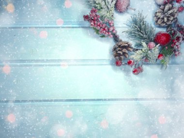 köknar dalları konileri ve kar ile kış arka plan