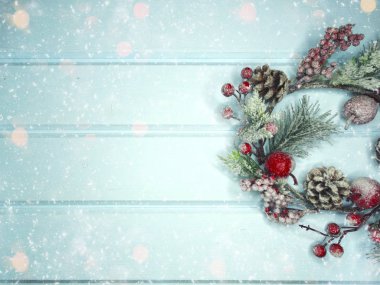 köknar dalları konileri ve kar ile kış arka plan