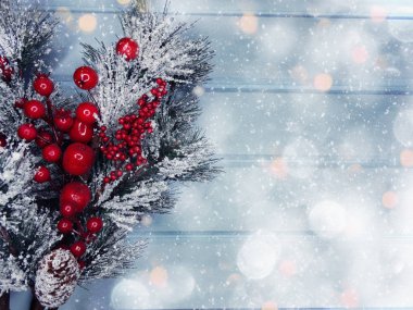 köknar dalları konileri ve kar ile kış arka plan