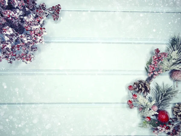 Fundo de inverno com cones de ramos de abeto e neve — Fotografia de Stock