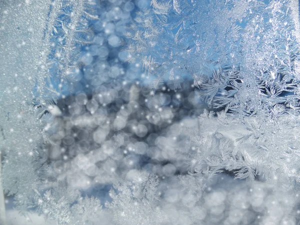 Fundo de inverno com padrões de flocos de neve e neve — Fotografia de Stock