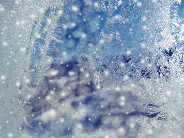 Vinter bakgrund med snöflingor mönster och snö — Stockfoto