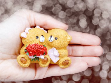 hediye oyuncak elinde nişanlı gelin ayılar sevgililer günü aşk 