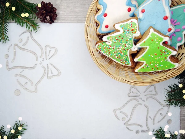 christmas cookies gingerbread and decoration on wooden backgroun