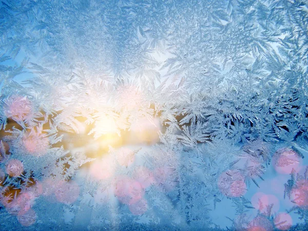 Fundo de inverno flocos de neve textura abstrata congelado padrão de gelo — Fotografia de Stock