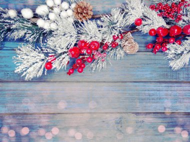 köknar dalları konileri ve kar ile kış arka plan