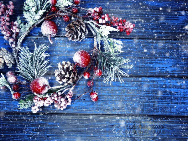 Vinter bakgrund med Gran grenar kottar och snö — Stockfoto