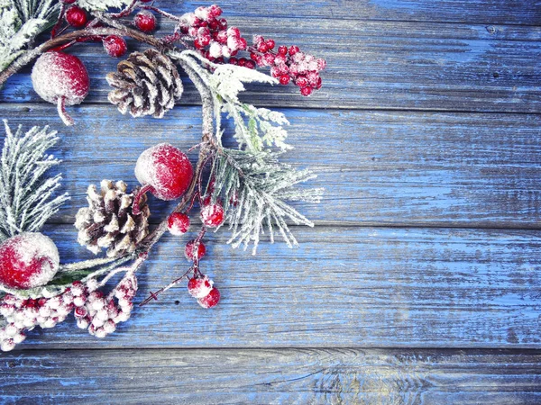 Fundo de inverno com cones de ramos de abeto e neve — Fotografia de Stock