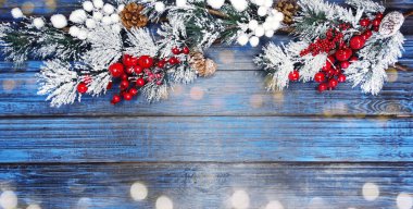 köknar dalları konileri ve kar ile kış arka plan