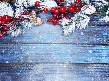 köknar dalları konileri ve kar ile kış arka plan