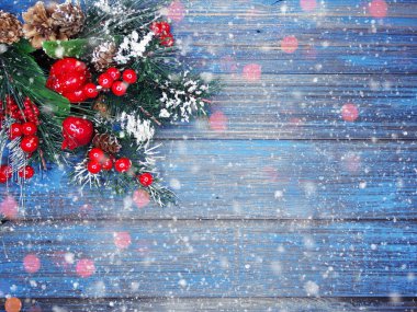 köknar dalları konileri ve kar ile kış arka plan