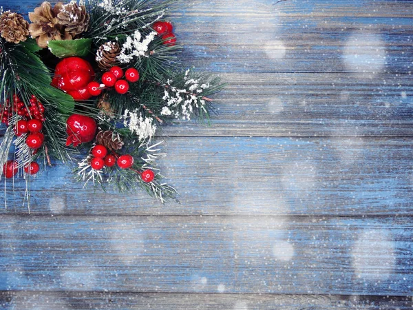 Winter achtergrond met dennentakken kegels en sneeuw — Stockfoto