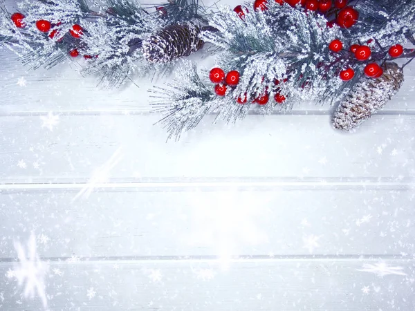 Χειμερινό φόντο με κλαδιά ελάτων κώνους και χιόνι — Φωτογραφία Αρχείου