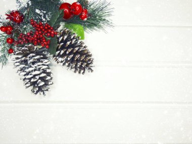 köknar dalları konileri ve kar ile kış arka plan