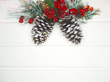 köknar dalları konileri ve kar ile kış arka plan