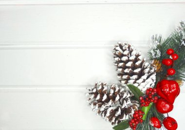 köknar dalları konileri ve kar ile kış arka plan