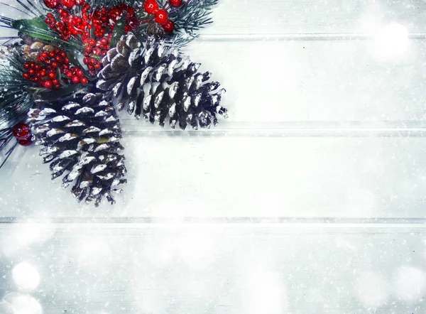 köknar dalları konileri ve kar ile kış arka plan