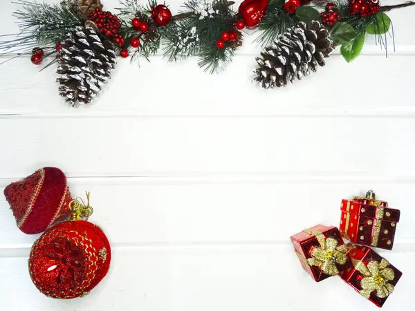 Winter background with fir branches decor and snow — Stock Photo, Image