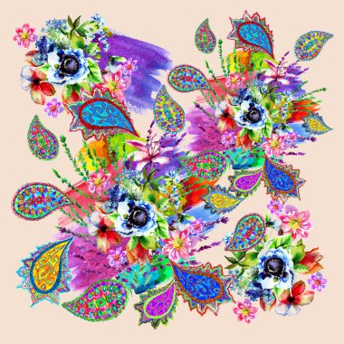 Şal desenli renkli soyut eşarp tasarımı